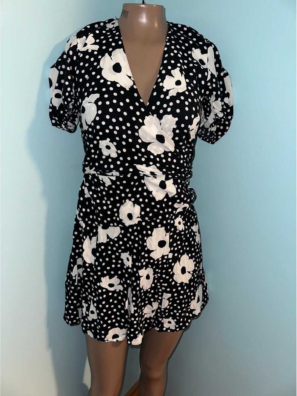Urban Outfitters Black Floral Wrap Y2K Summer Dress M